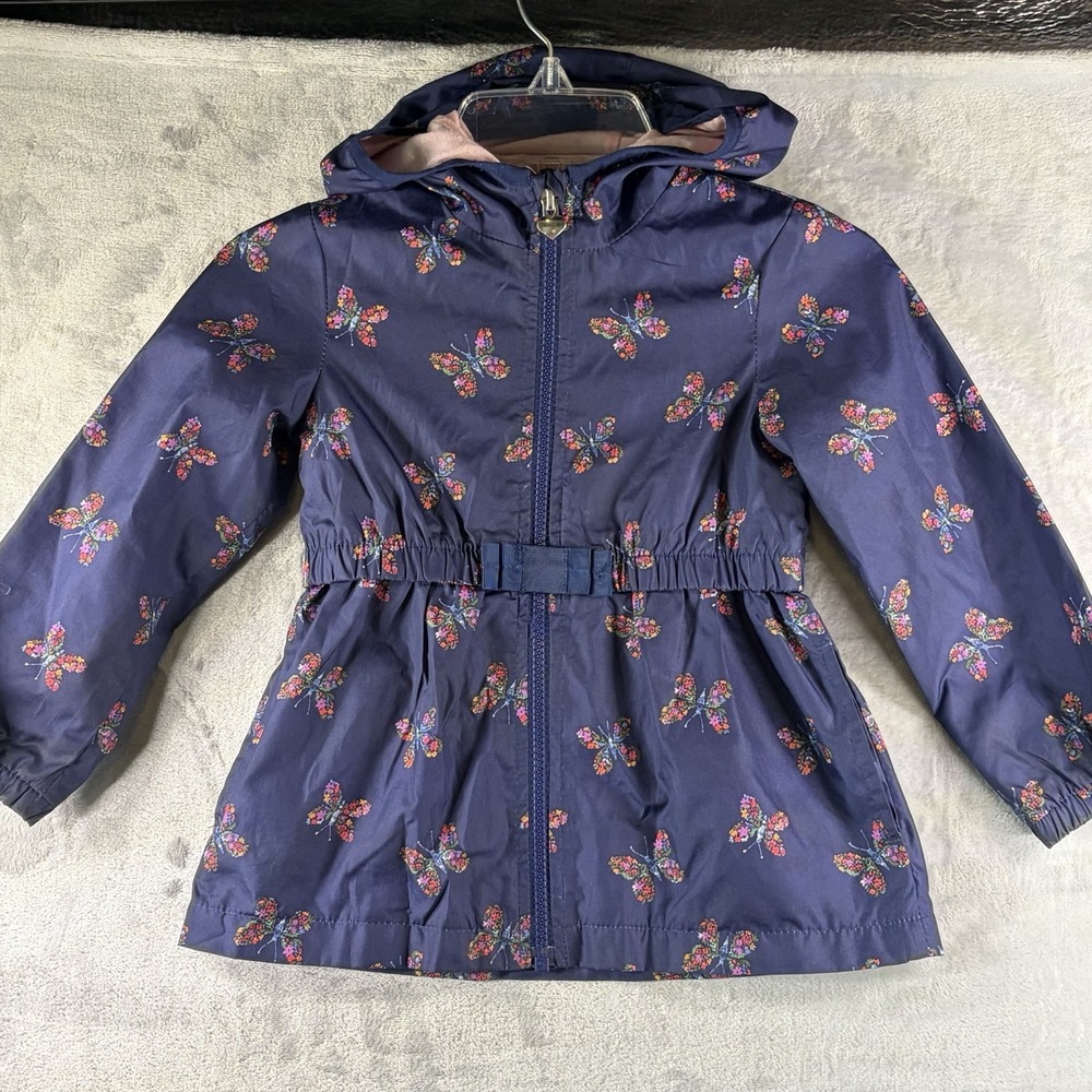 OshKosh B'gosh Girls Raincoat Jacket 3T Navy Butterfly‎ Floral Hooded Zip